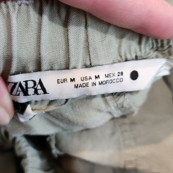 Zara Tan Elastic Waist Straight Leg Drawstring High Rise Trouser Pants Medium - Picture 8 of 9